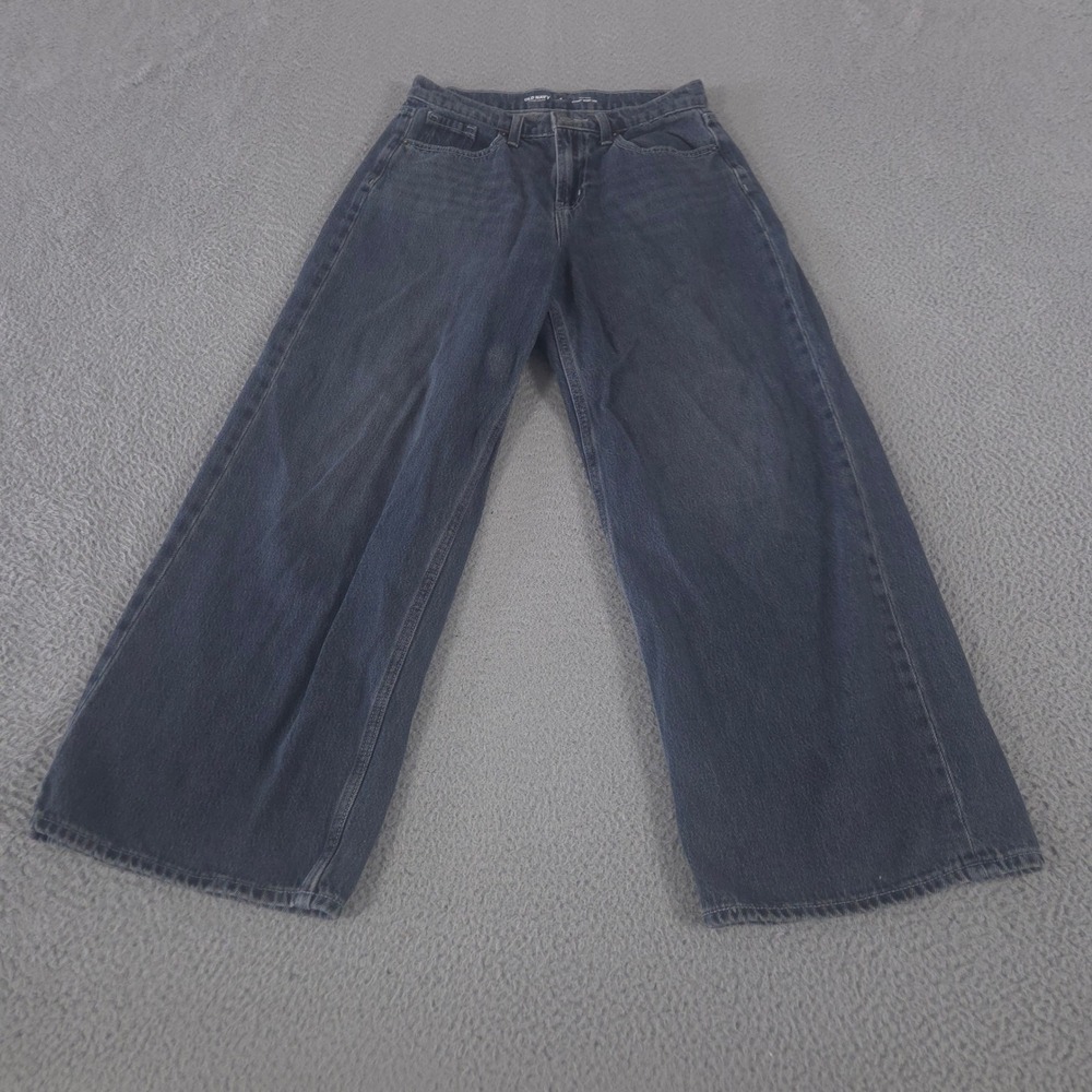 Old Navy Jeans Womens 4 Petite Blue Baggy Wide Leg Drapey Denim High Rise Cotton